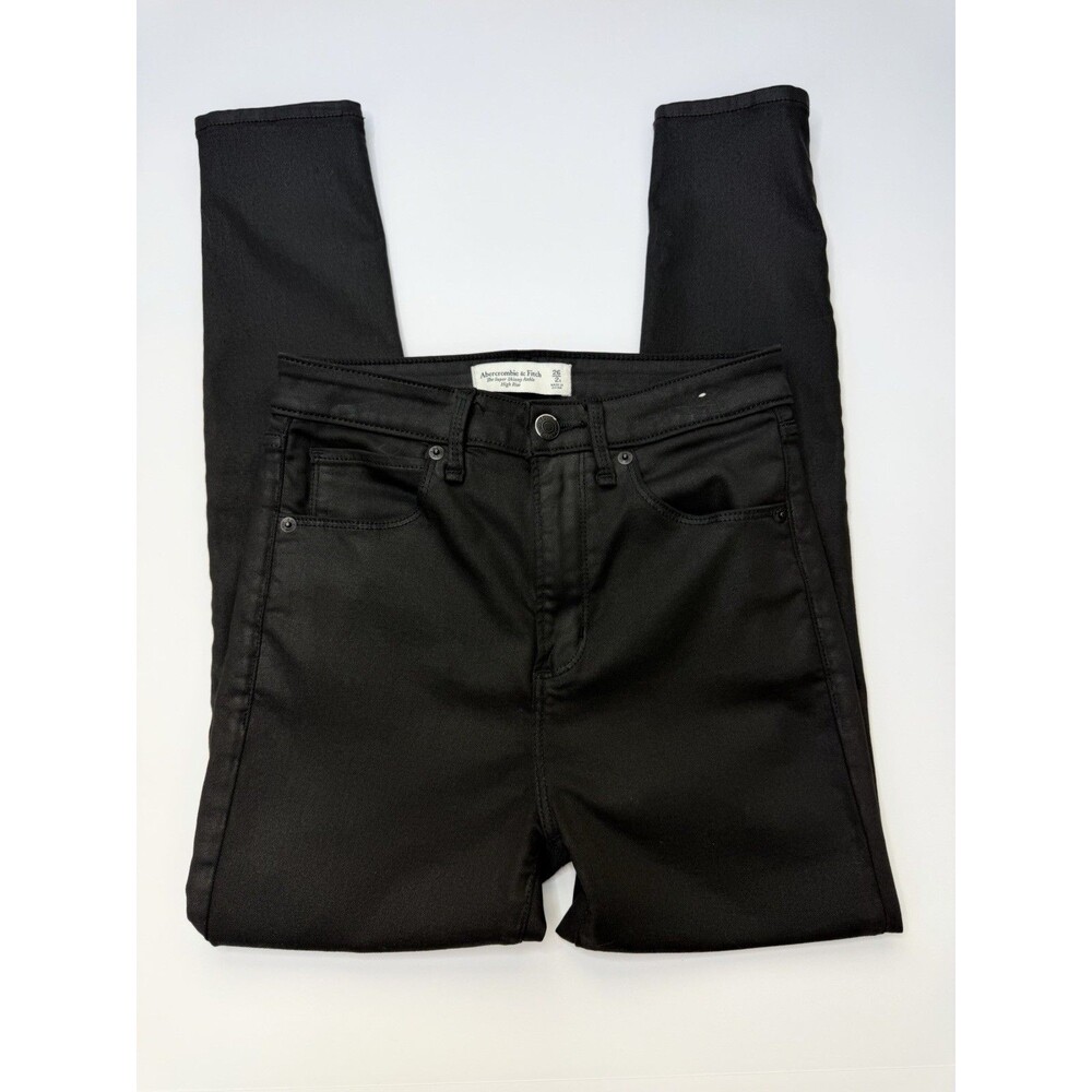 Abercrombie & Fitch Super Skinny Ankle Jeans 26 High Rise Black Coated Stretch